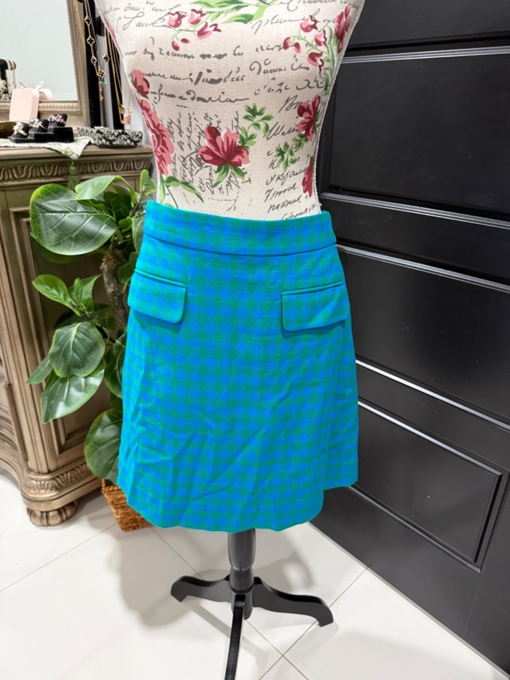 J. Crew Blue and Green Gingham Mini Skirt
